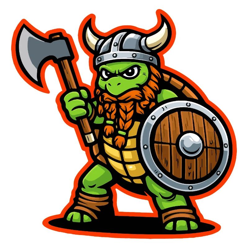 Wikinger-Schildkröte-Krieger-Axt-Schild-Maskottchen