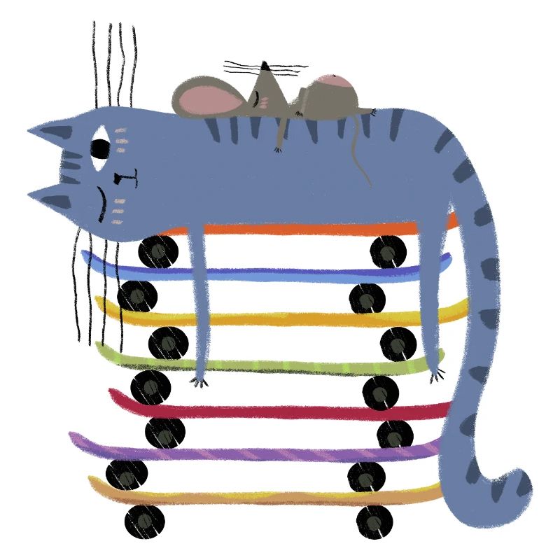 Blaue Katze auf Skateboards