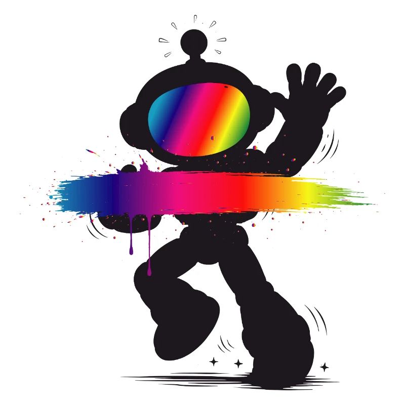 Robot Silhouette Rainbow Splash Design