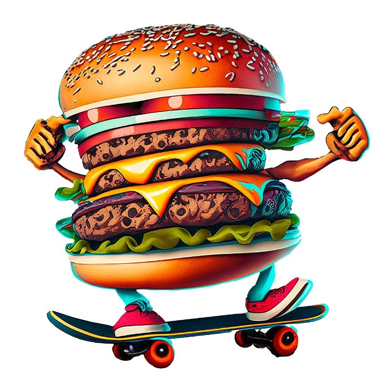 Cheeseburger Skateboard Skater