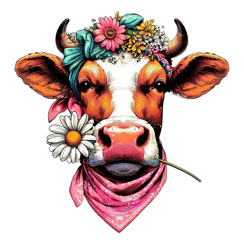 Kuh mit Blumen