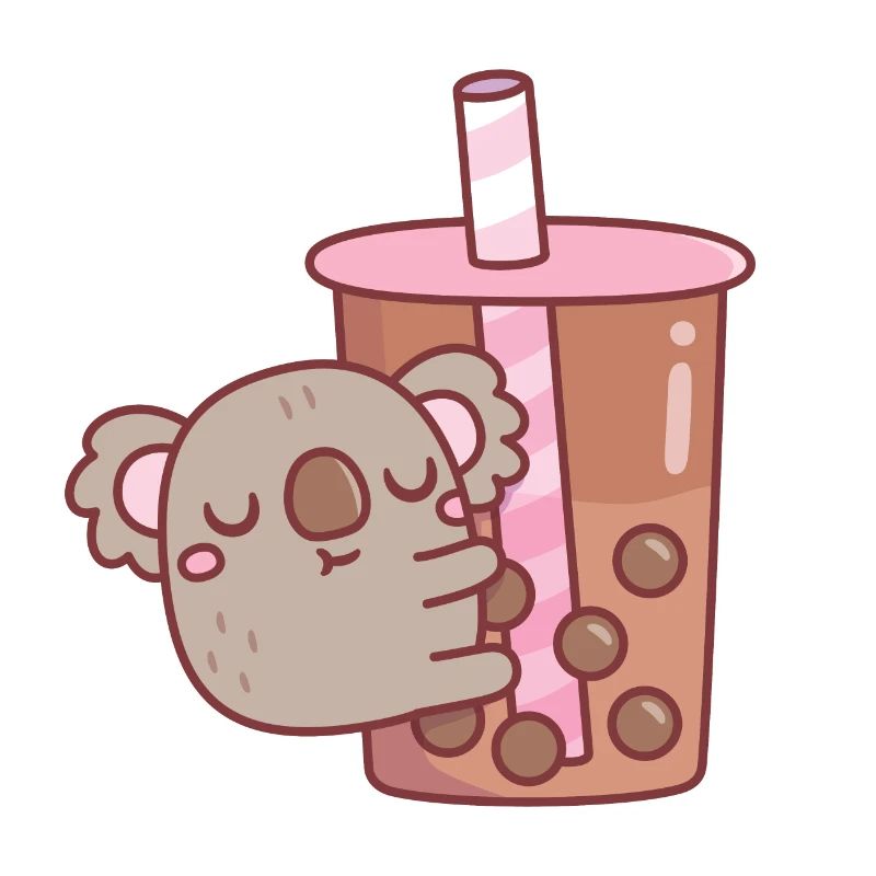 Cute Chubby Koala Bear Hugging Bubble Tea
