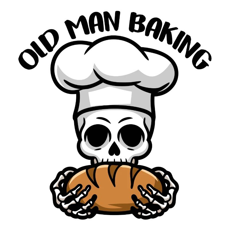 Funny Baker Skull with Bread. Old man bakes