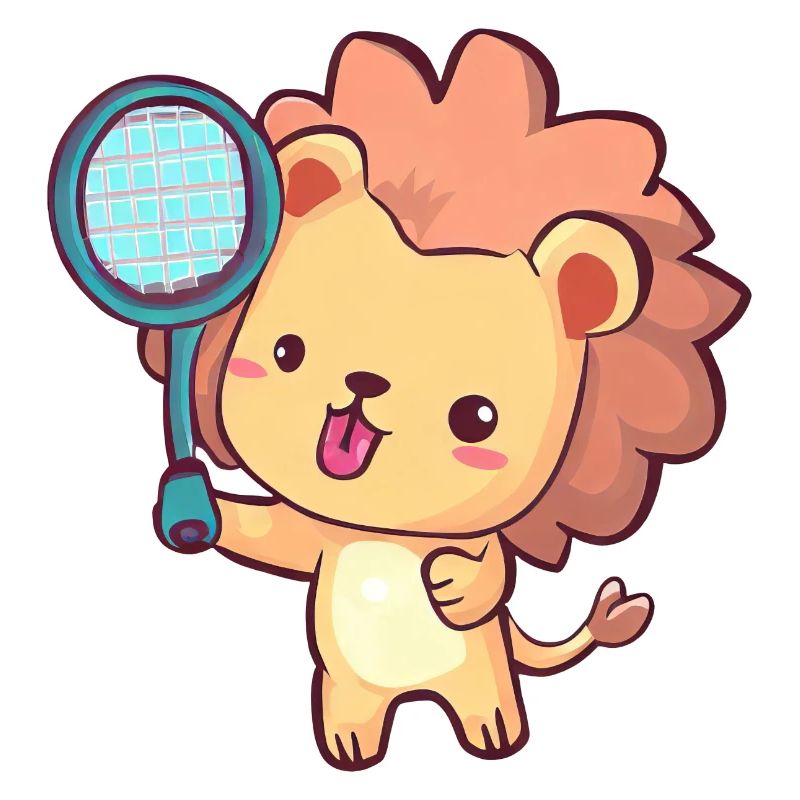 Tennis spielender Löwe