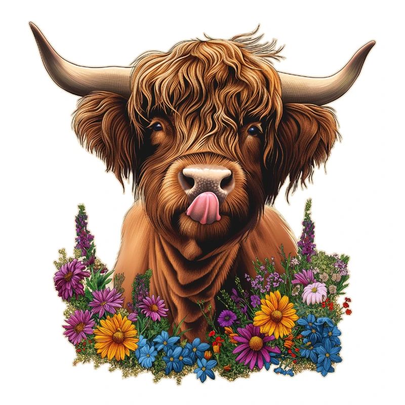 Hochlandrind mit Blumen