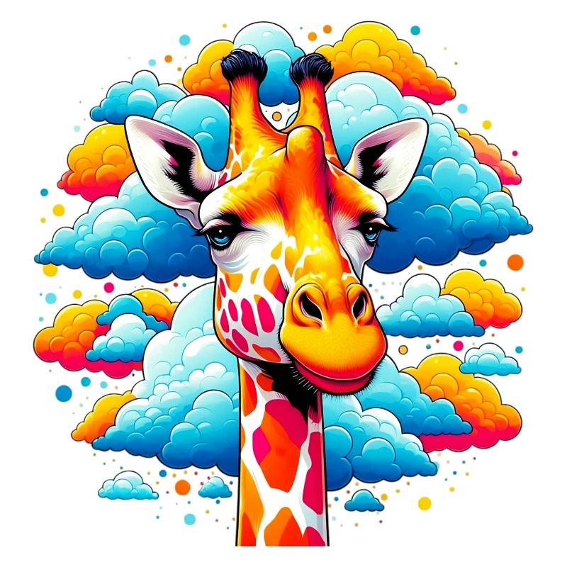 Giraffe with head in cloud clouds