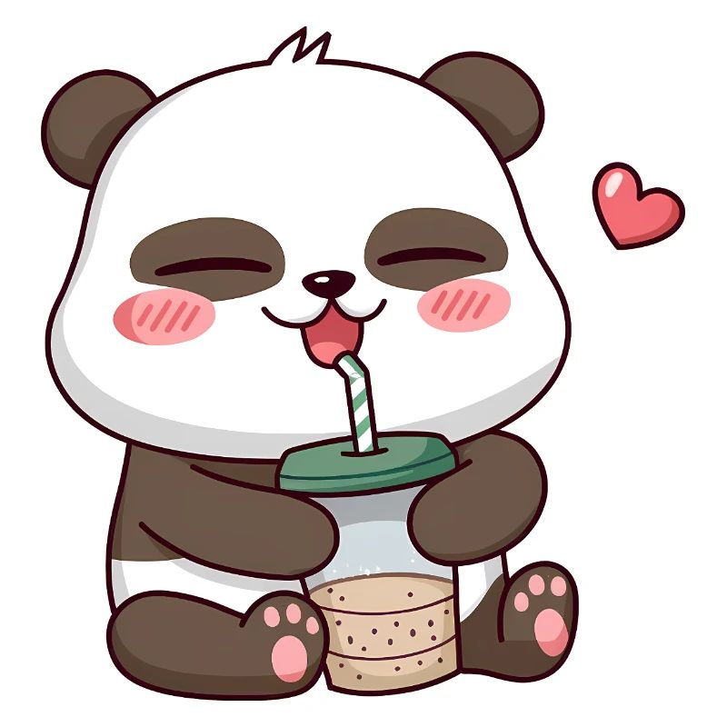 Adorable Panda Drinking Bubble Tea