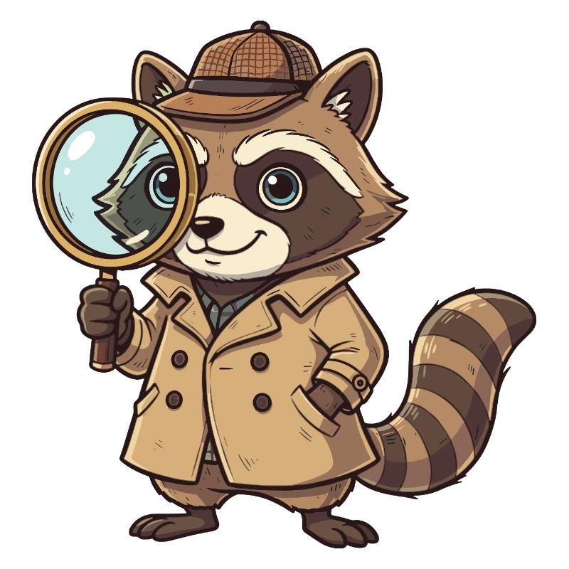 Waschbär Detektiv mit Lupe