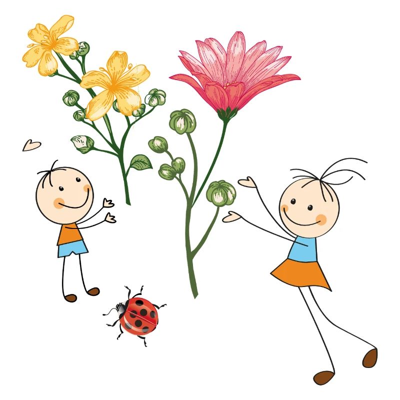 Acclamations d’enfants avec des fleurs colorées