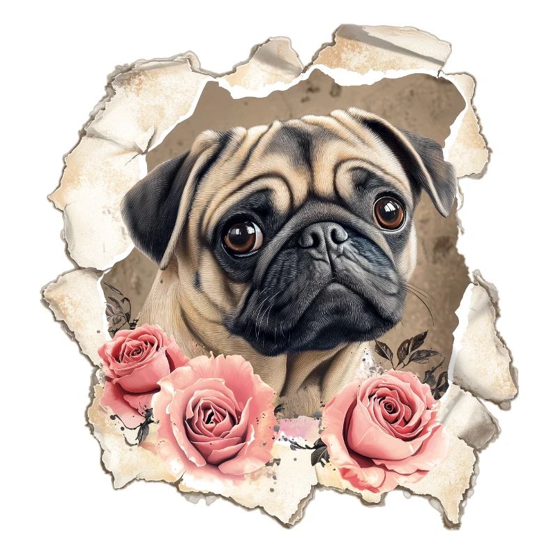 Mops mit Rosen