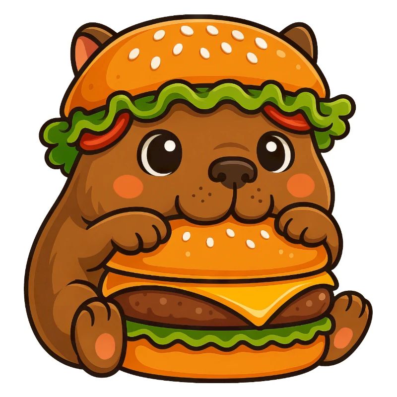 Süßes Capybara Wasserschwein mit Cheeseburger Fast
