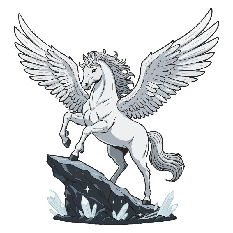 Weißer Pegasus auf Kristallfelsen