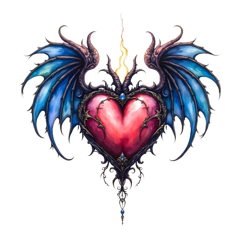 Herz mit blauen Feuerflügeln
