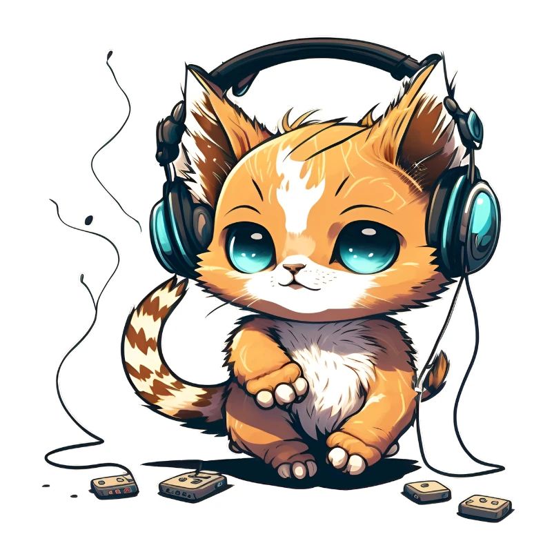 Katze mit Kopfhörern