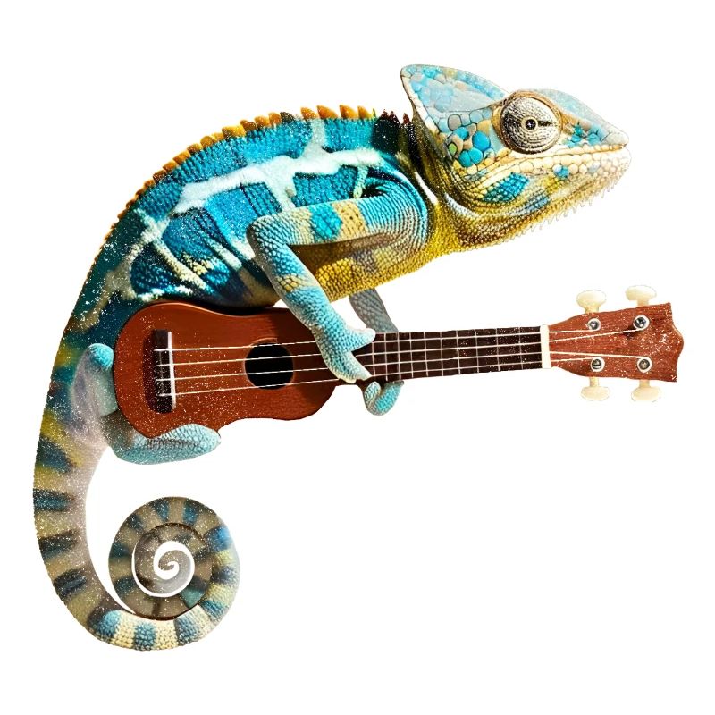 Chamäleon mit Ukulele