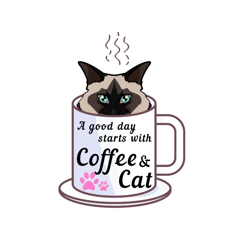 Ein guter Tag beginnt mit einem Kaffee und einer Birman-Katze