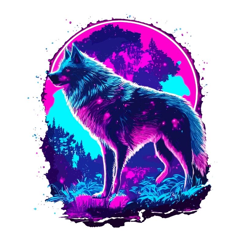 Wolf's Art Psychedelic Neon Synthwave