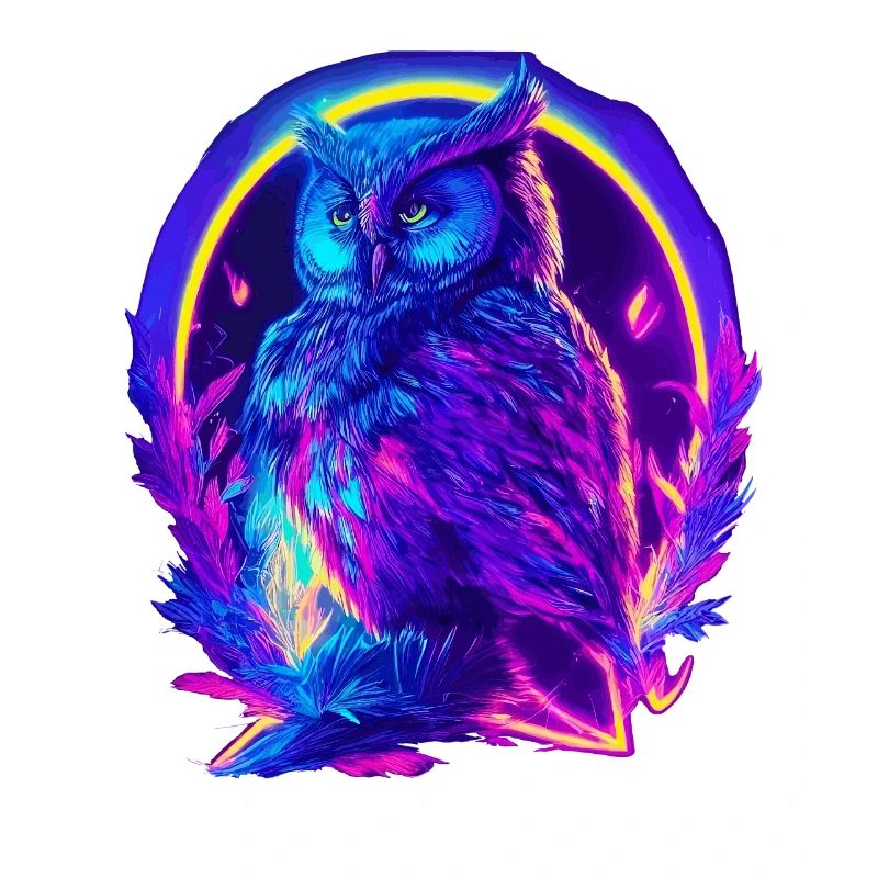 Mystisch leuchtende Eule Neon Synthwave