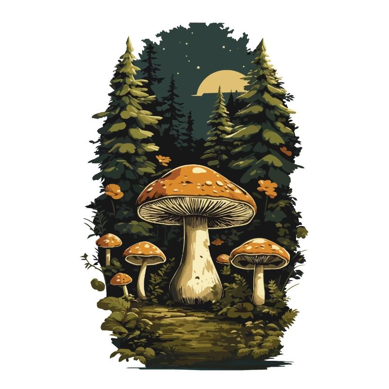 Conception rétro de champignons cèpes collectant dans la forêt des champignons naturels