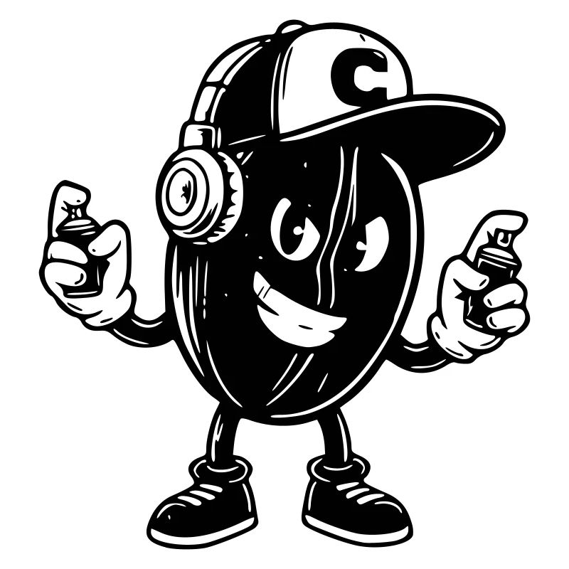 Coole Kaffeebohnen-Figur im Graffiti-Stil