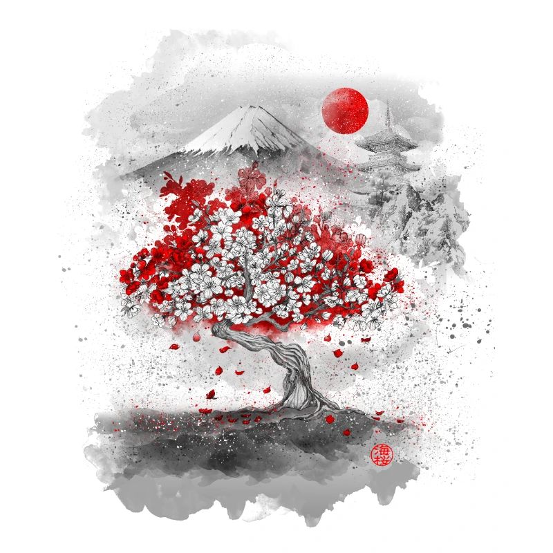 Mount Fuji behind a cherry tree