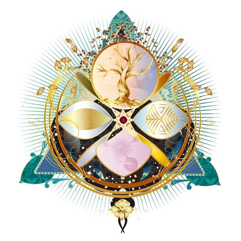 Amulette avec arbre doré et éléments de la nature