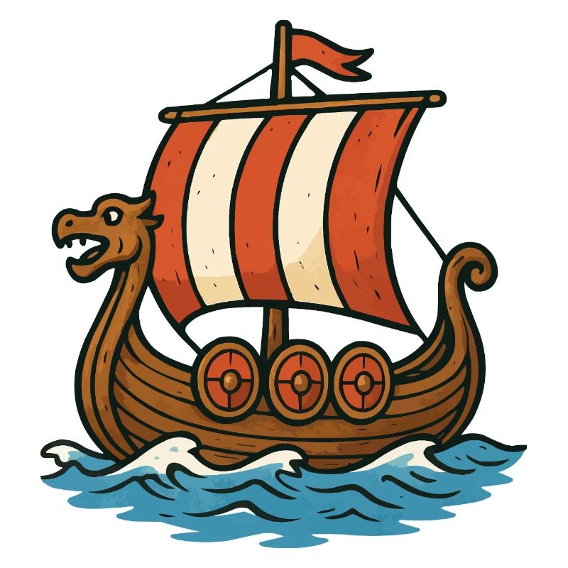 Wikingerboot mit rotem Segel