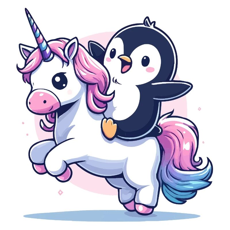 Pinguin reitet Einhorn