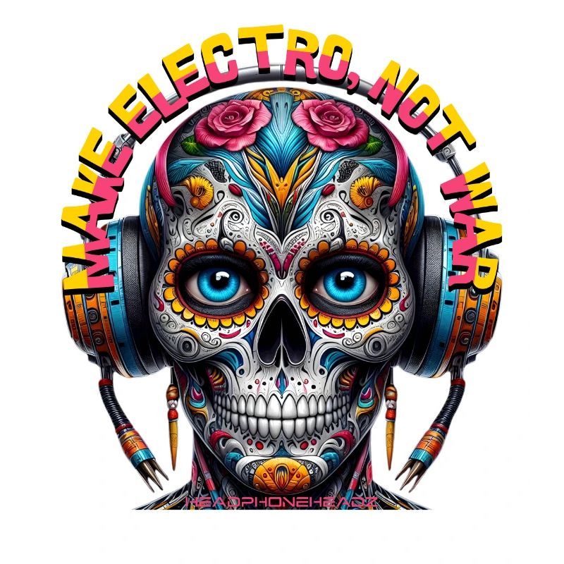 MAKE ELECTRO NOT WAR – Cool Skull with Headphones!