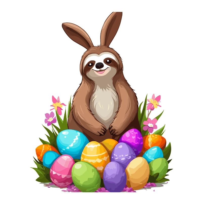 Funny Sloth Easter Bunny Cute Easter Design