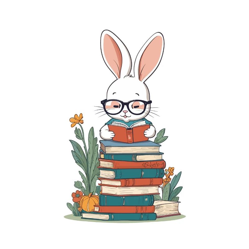 Reading Bunny Enthusiastic Book Lover Style