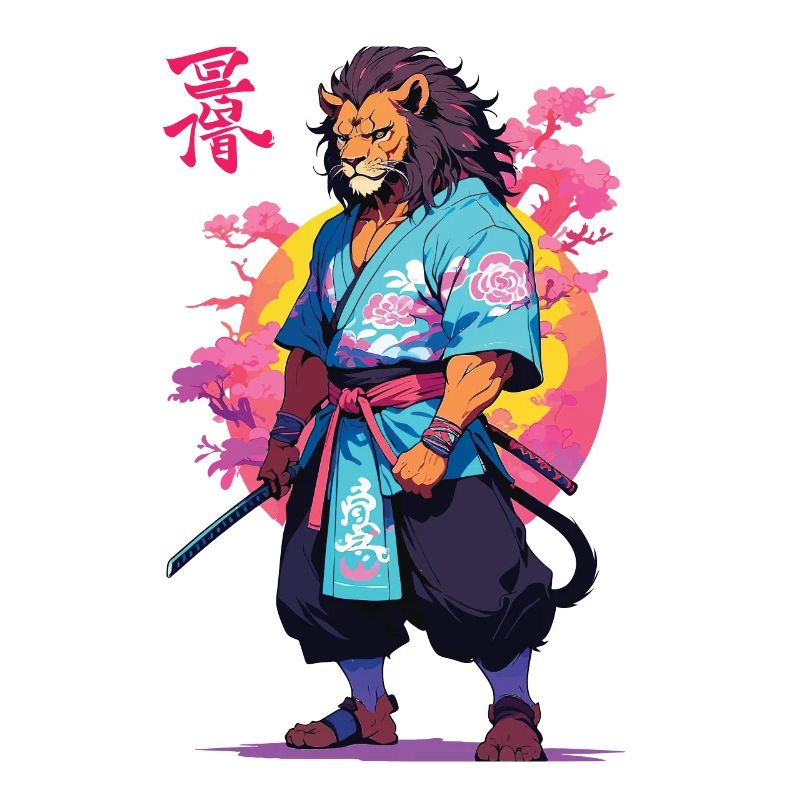 Conception esthétique Samurai Cat Vaporwave