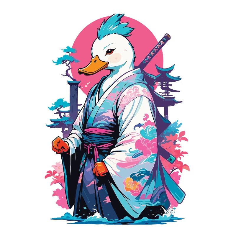 Samurai Duck Aesthetic Vaporwave Style