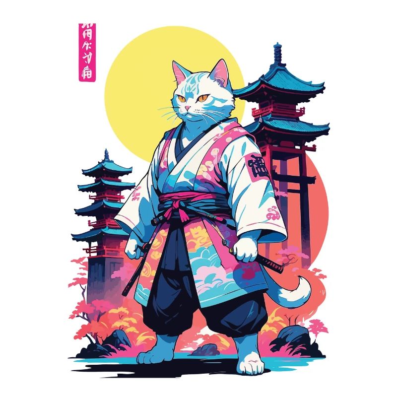 Conception esthétique Samurai Cat Vaporwave