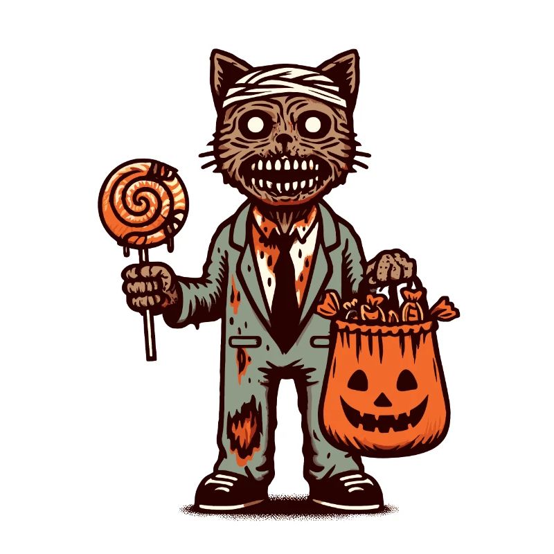 Untote Zombie Katze Süßes Oder Saures Halloween