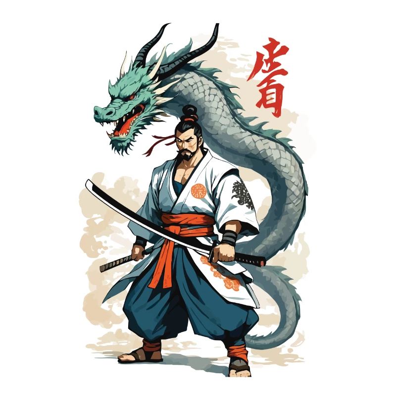 Dragon Samurai Vintage Ukiyo-e Style Artwork
