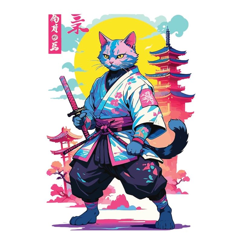 Conception esthétique Samurai Cat Vaporwave