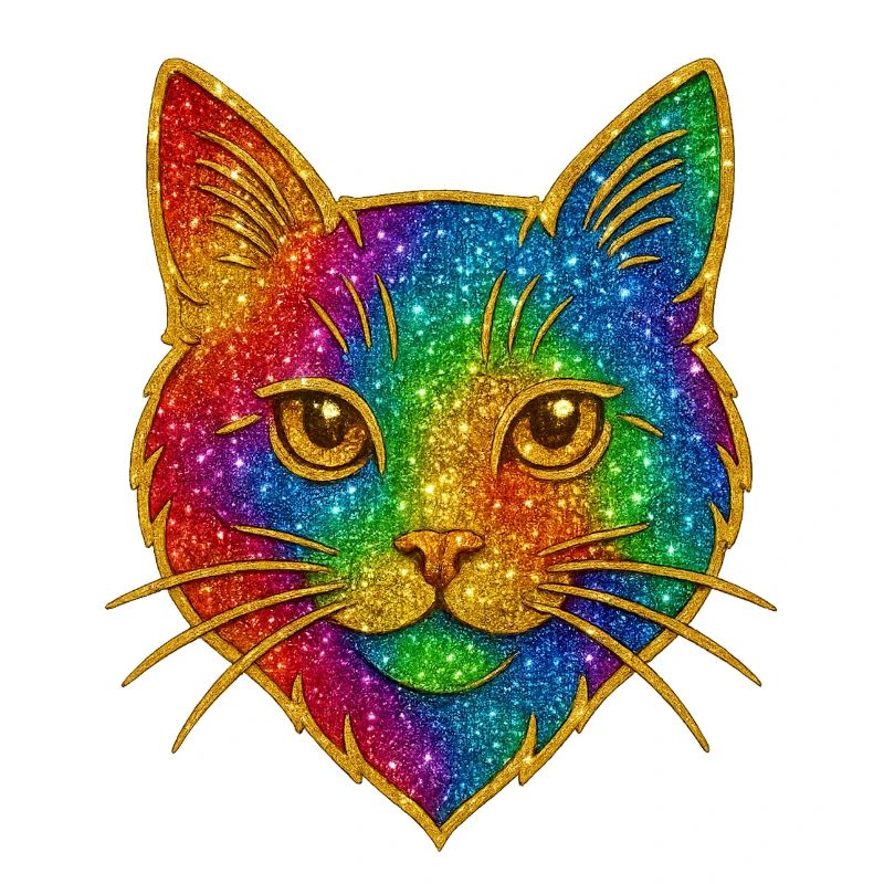 Regenbogen-Glitzerkatze Goldrand