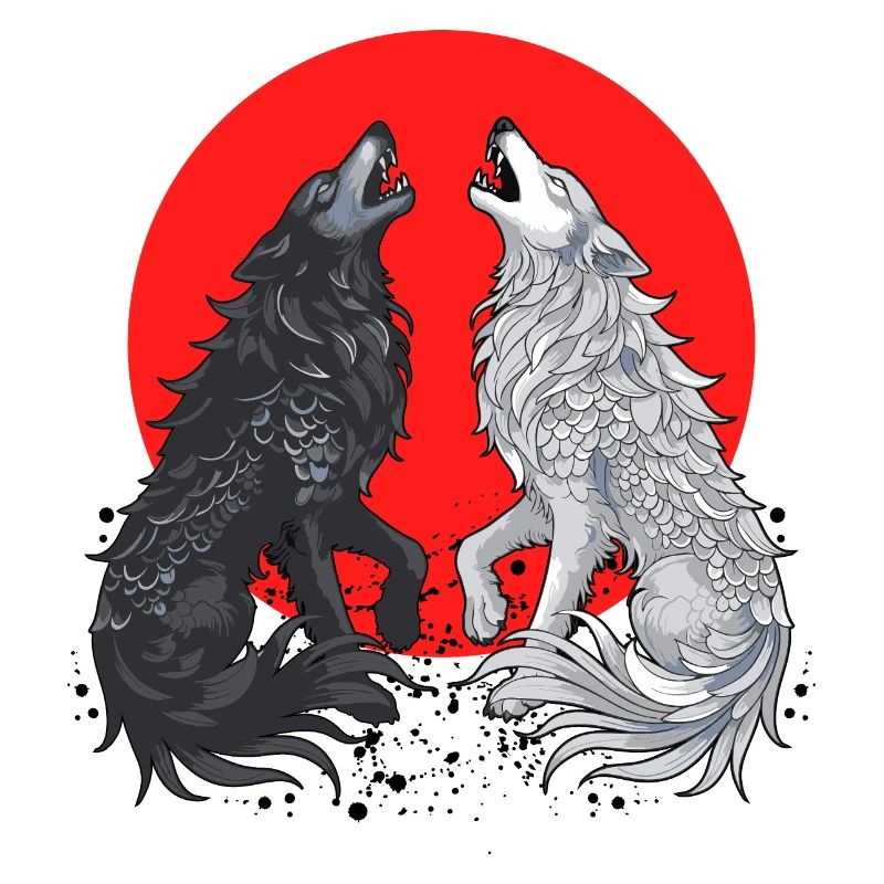 Schwarzer und grauer Drachenwolf