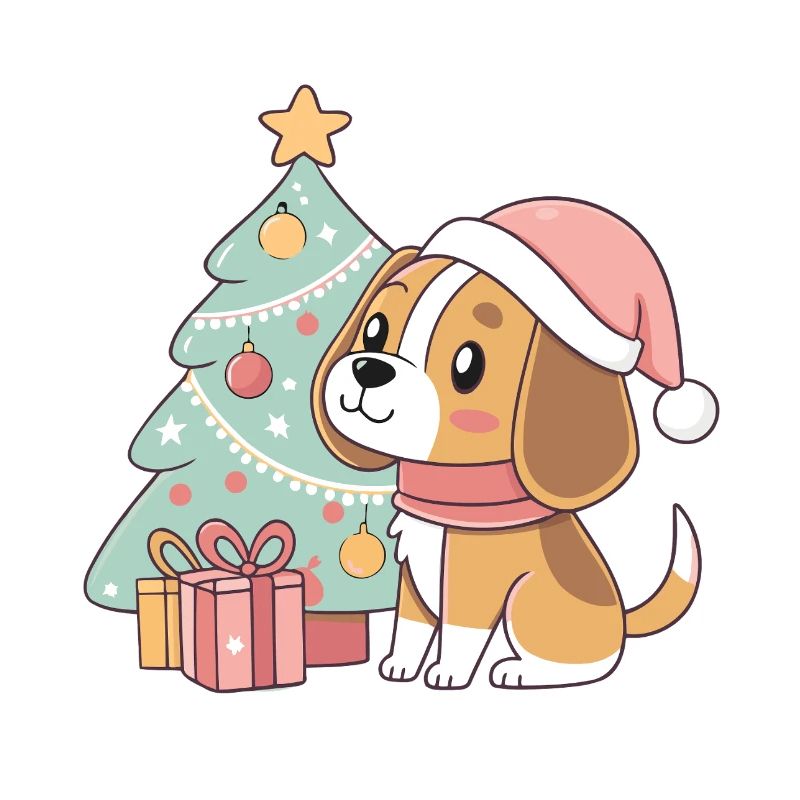 Kawaii Weihnachtswelpe am Baum