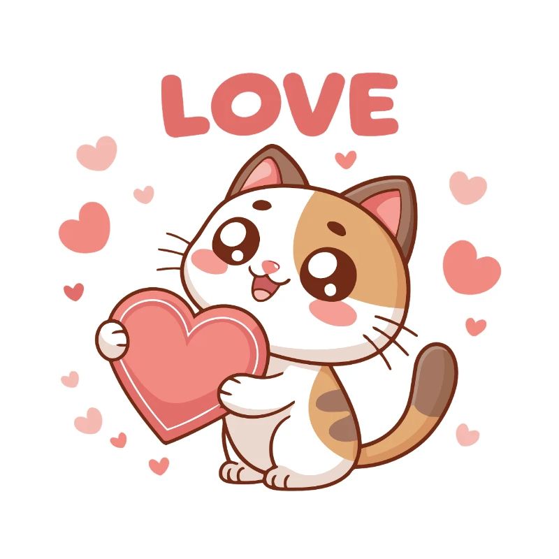 Kawaii-Katze trägt Liebesherz