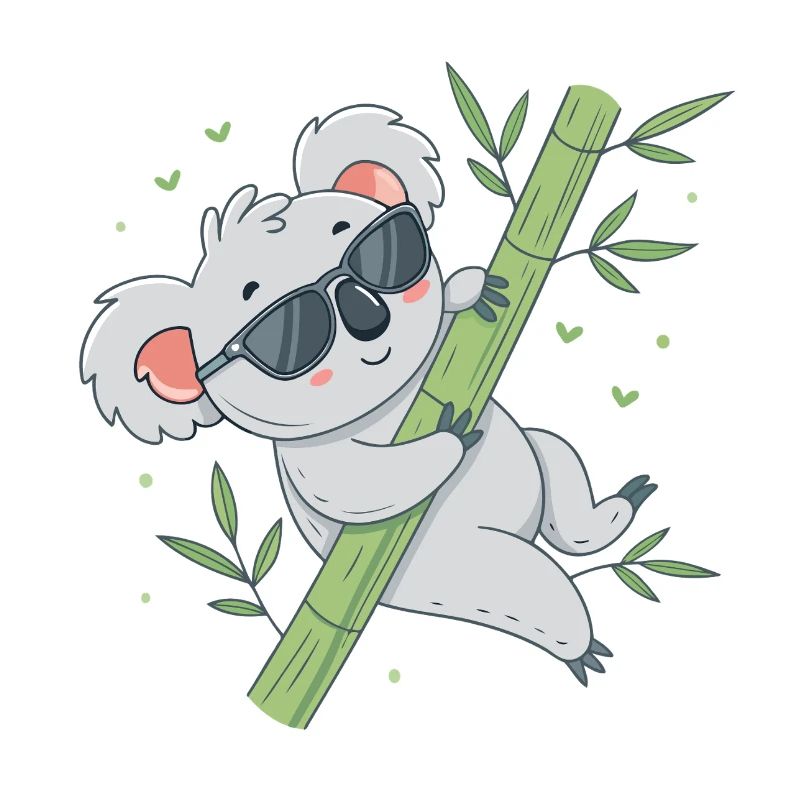 Koala on bamboo with glasses