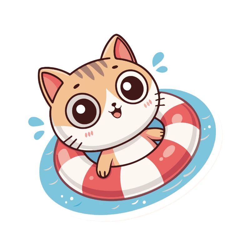Kawaii-Katze in roter Boje