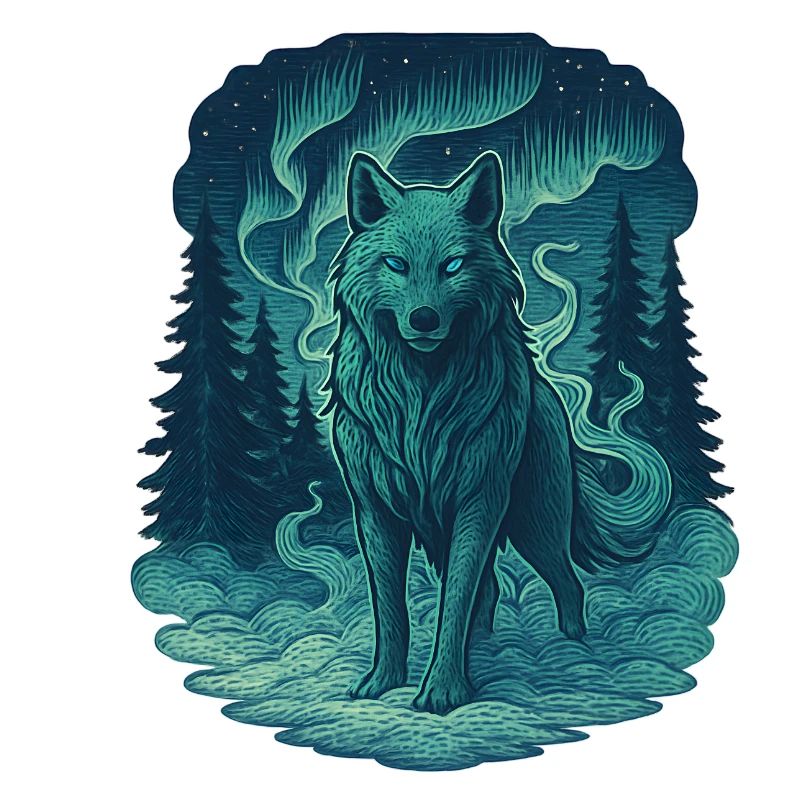 Nordlicht-Wolf im Wald