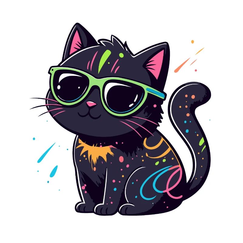 Neonschwarze Katze und Brille