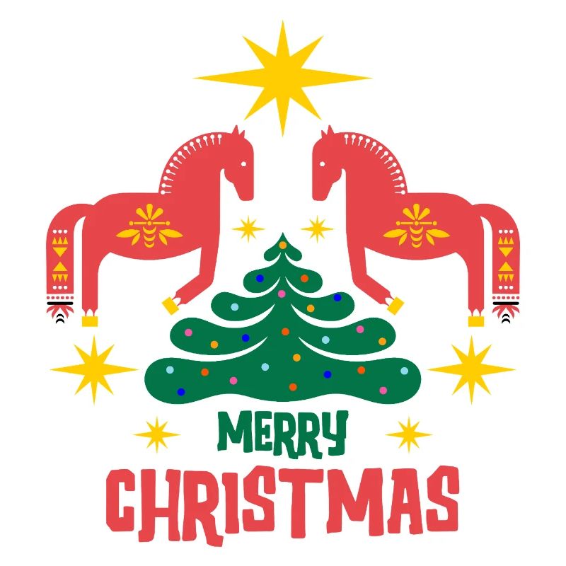 Weihnachtsbaum und holzpferd