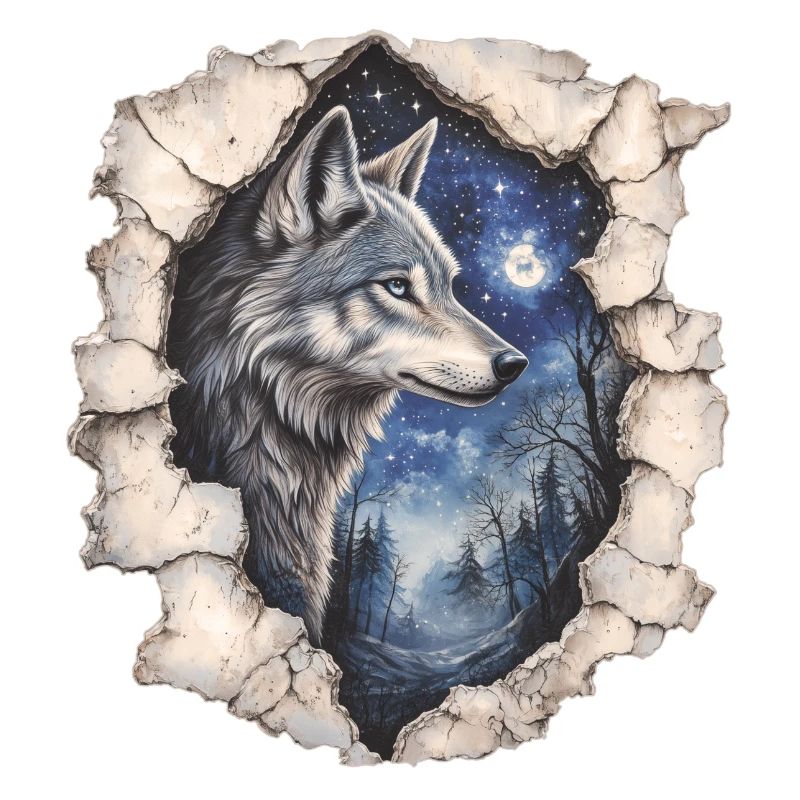 Wolf mit Sternenhimmel