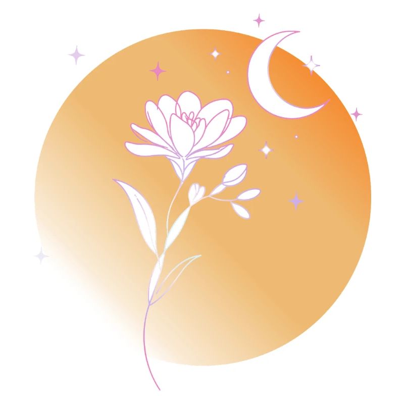 Freesia avec illustration de dessins en lignes de lune