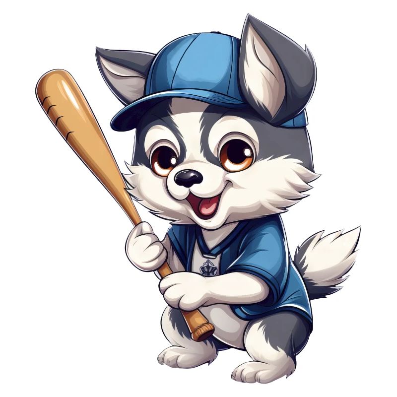 Husky joue au baseball, à la conception sportive de chiens