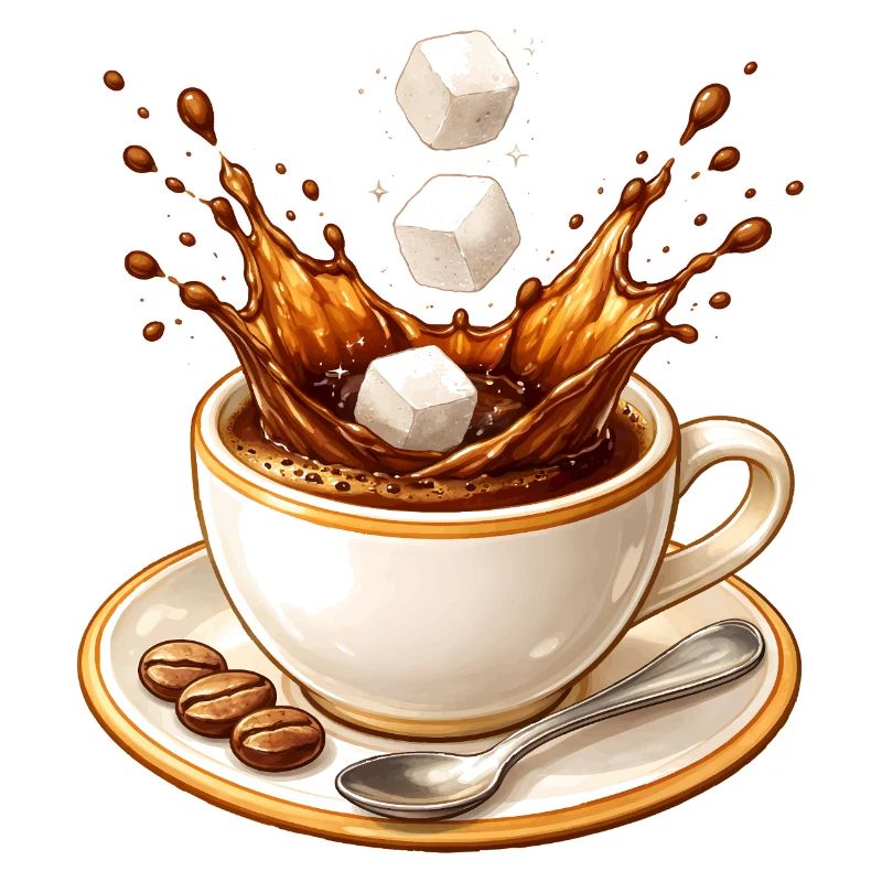 Coffee Splash Illustration with Sugar Cubes